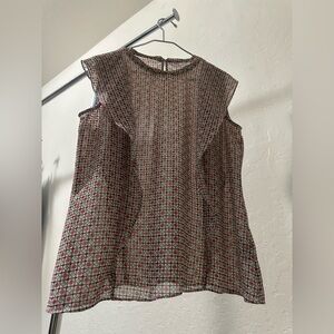 Worthington Pink and Black Geo Floral Ruffle Sleeve Blouse